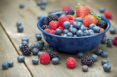 strawberries and blue berries