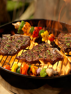 grill with meat and vegetables